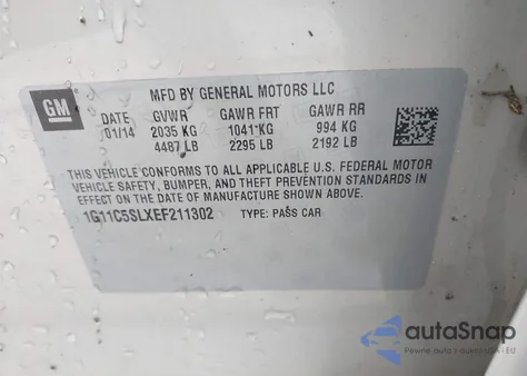 2014 Chevrolet Malibu 1Lt из США, поврежденный, VIN 1G11C5SLXEF211302